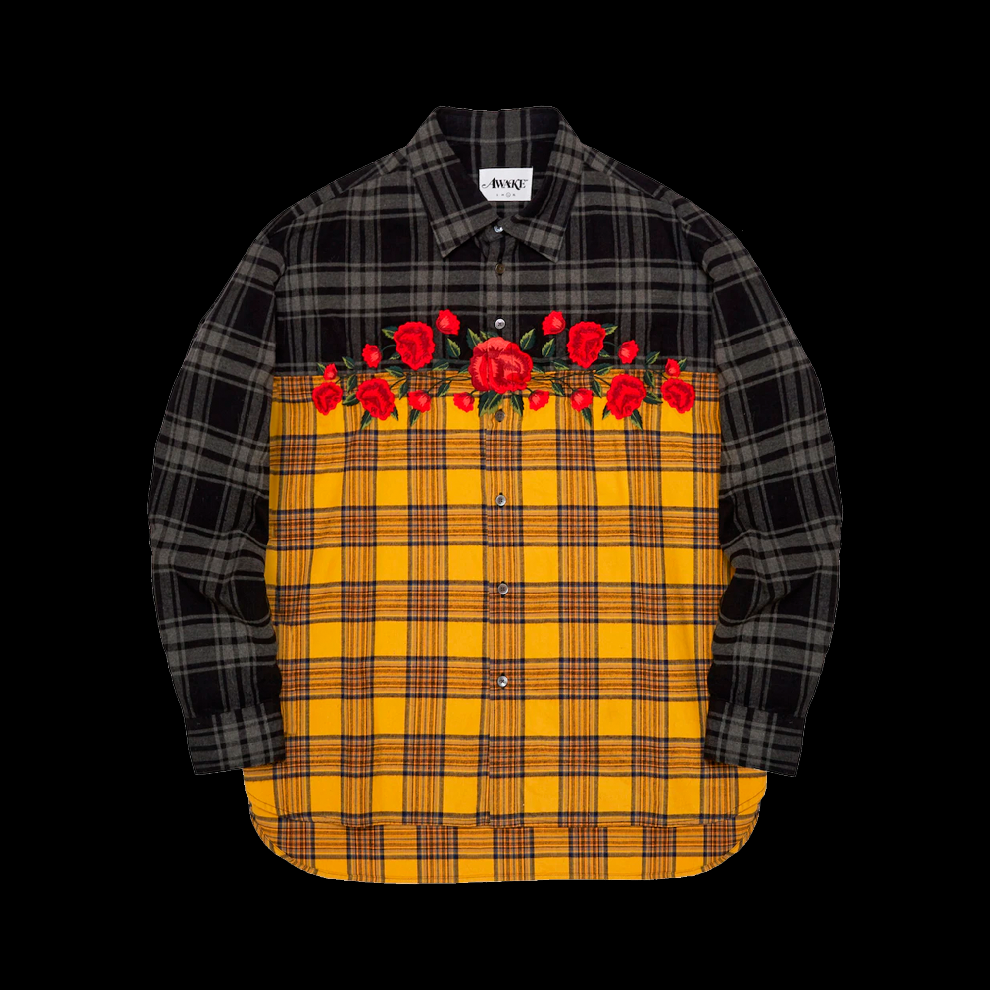 Awake Embroidered Rose Flannel Shirt Yellow